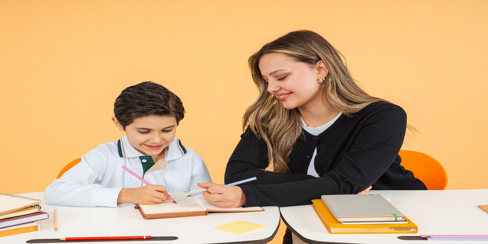 Female teacher teaching students